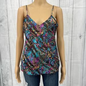 Y2K Frederick's of Hollywood SMALL Purple Paisley Satin Top Sheer Strappy